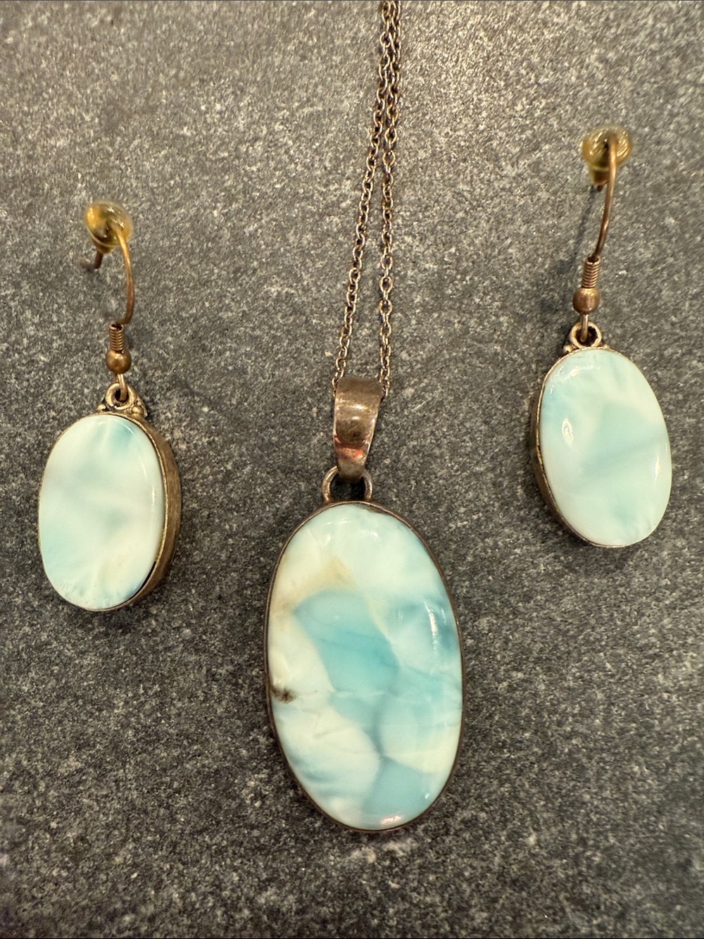Sterling Blue Larimar Oval Pendant and Earring Set